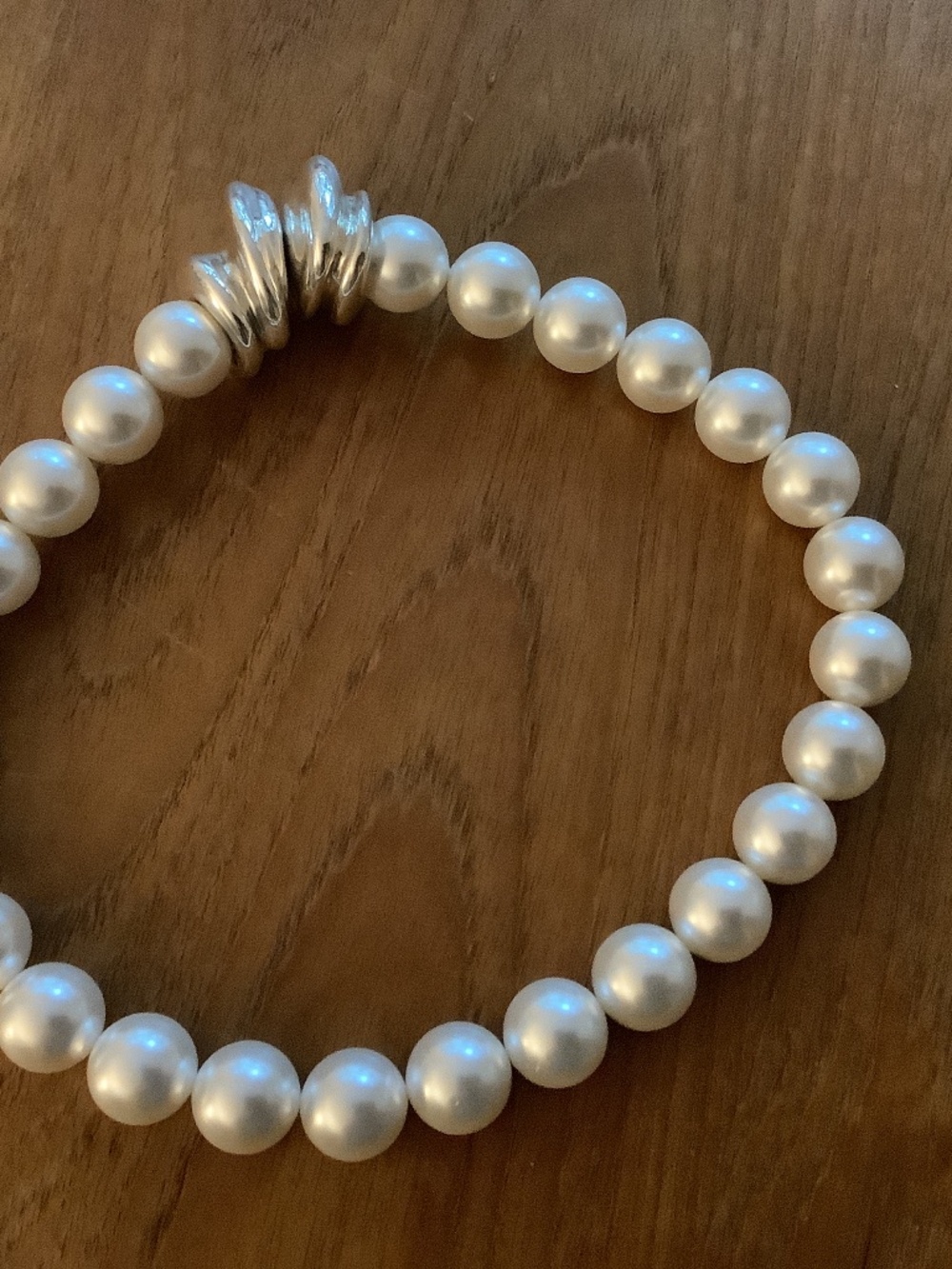 E&L Israel Sterling Silver Electroform Shell Pearl Beaded Necklace 18"